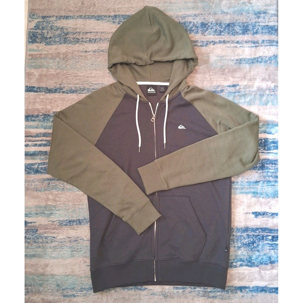 Quiksilver Hoodie Zip Up Mens Med Colorblock Gray Green Organic Cotton Y2K Surf